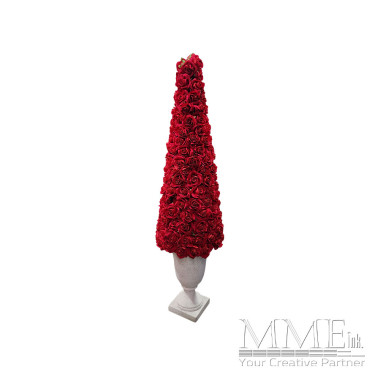 Red Rose Tree in White Planter